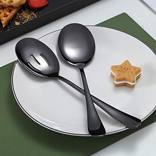 Black Kyraton Titanium Plating Serving Set - 4 Pieces, Includes 2 Spoons and 2 Slotted Spoons
