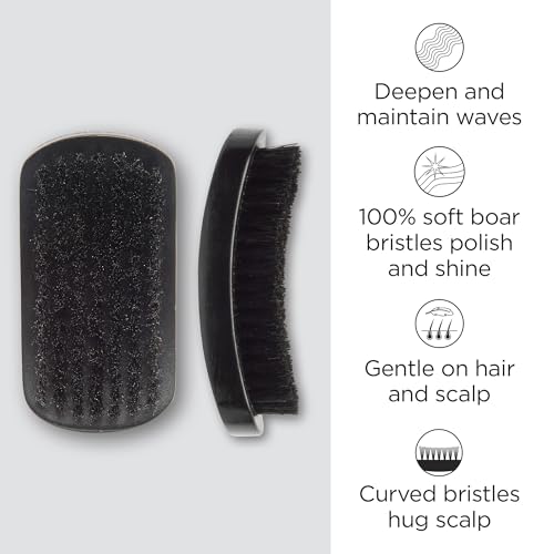 Diane 100% Boar Bristle Curved Military Wave Brush for Men and Women – Soft Bristles for Fine to Medium Hair – Use for Detangling, Smoothing, Wave Styles, Soft on Scalp, Restore Shine and Texture