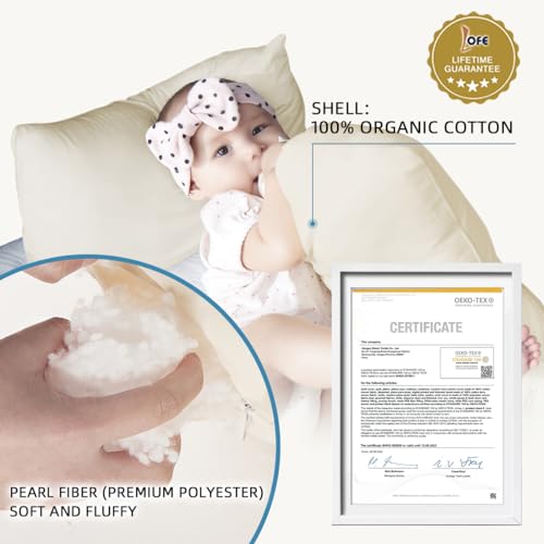 LOFE Organic Pillow with Pillowcase - 13x18 Toddler Pillow with 100% Organic Cotton Shell, Adjustable Loft Organic Toddler Pillow, Machine Washable, Soft, Perfect for Toddlers&Kids&Travel