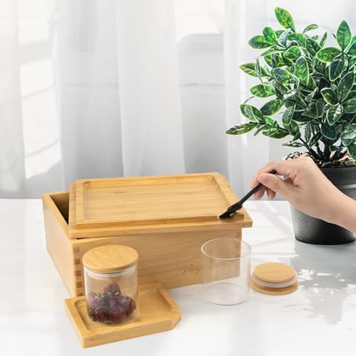 Viking Factory Premium Large Bamboo Box Tray Set Handmade Storage Box-Includes Reversible Tray Home Decorative Box(Bamboo)