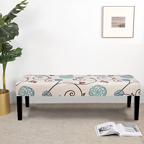 SearchI Waterproof Dining Bench Cover, Stretch Printed PU Bench Seat Covers, Rectangle Dining Table Bench Slipover for Dining Room, Living Room, Kitchen(Grey)