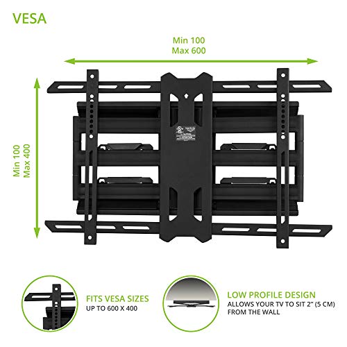 Kanto PDX650 Full Motion Articulating TV Wall Mount for 37-inch to 75-inch TVs | Low Profile with 22" Extension | Integrated Cable Management | Swivel and Tilt Capable | Black