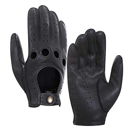 Harssidanzar Men Driving Gloves Deerskin Unlined Upgrade,Black,XS