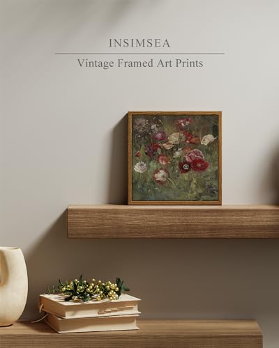InSimSea Square Framed Canvas Wall Art, Farmhouse Nature Scenery Sky Clouds Valley Grassland Wall Art Prints, Classical Retro Paintings Home Decor for Living Room Bedroom Office 16"x16"