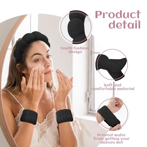 ATROCH Spa Headbands for Women & Wristband Set,Skincare Headbands for Washing Face,Face Wash Headband for Women,Makeup Headband,Cute Hair Band for Girls,Headband for Skin Care 4 Pcs