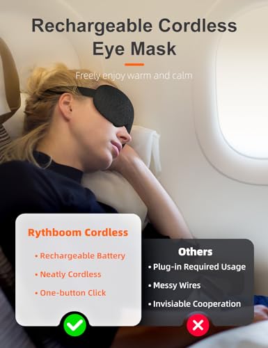 Heated Eye Mask, Cordless Heat Eye Compress for Dry Eye Stye Relax Eye Strain, Electric Warm Eye Mask for Airplane Sleeping for Women, Blackout Eye Mask for Travel, Idea for Woman/Man (Black)