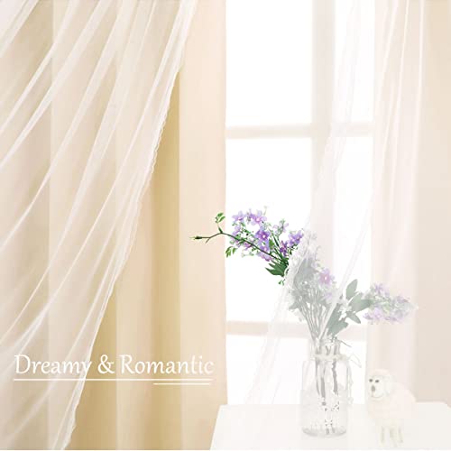 SOFJAGETQ Beige Blackout Curtains with Sheer 54 Inches - Double Layered Short Blackout Curtains with Voile Sheer Drapes for Kids/Girls Bedroom Nursery Living Room, Biscotti Beige, 2 PCs