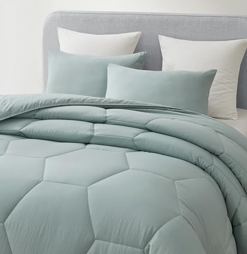 Chezmoi Collection Vero 3-Piece Honeycomb Quilted Microfiber Comforter Set - Soft Washed Lightweight Geometric Hexagon Bedding, Full, Aqua