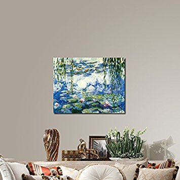 Wieco Art Water Lilies Floral Canvas Prints Wall Art by Claude Monet Famous Oil Paintings Flowers Reproduction for Kitchen Bedroom Bathroom Home Decor Modern Classic Landscape Pictures