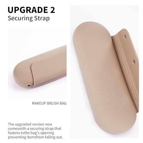 AGIKET Silicone Makeup Brush Holder Travel Cosmetic Bag:Soft Portable Cosmetic Face Brushes Holder with Upgrade Anti-Fall Out Magnetic Closure, Large Travel Makeup Brush Case - Walnut