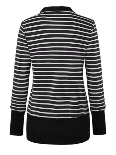 RichCoco Women's Striped Button Down Open Front Long Sleeve Contrast Color Casual Cardigans Sweaters (Mustard, S)