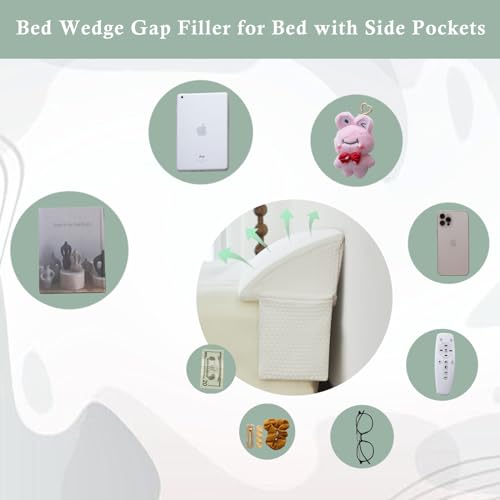 Voctriam Bed Wedge Gap Filler Twin (39"x 8"x 6") Wedge Pillow for Headboard Gap 0-8" Mattress Gap Filler Pillow to Fill The Gap Between Mattress and Wall with 2 Side Large Pockets