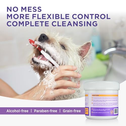 HICC Pet Teeth Cleaning Wipes for Dogs & Cats, Remove Bad Breath by Removing Plaque and Tartar Buildup, Disposable Dog Finger Toothbrush Gentle Pet Dental Care Wipes, 50 Counts, (Mentha Spicata Scent)