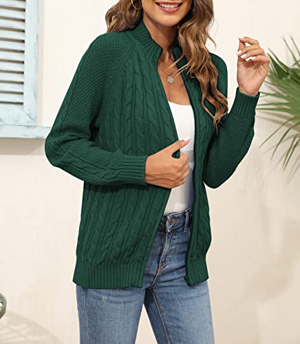 Hongqizo Womens Long Sleeve Zipper Cable Knit Coat Solid Color Sweater Cardigan Casual Knit Cardigan Knitwear