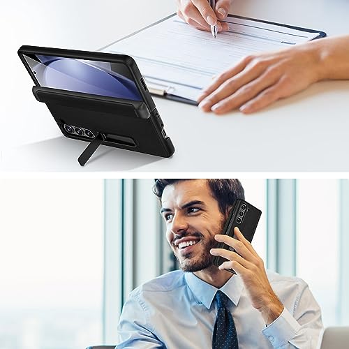 Ruky for Galaxy Z Fold 5 Case with Hinge Protection, Full Body Case with Built-in Privacy Screen Protector & Magnetic Kickstand PU Leather Protective Phone Case for Samsung Galaxy Z Fold 5, Black