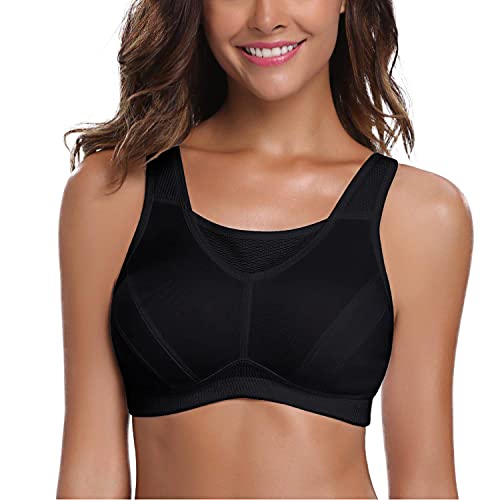 Wingslove Women's High Impact Sports Bra Full Coverage Wirefree Non Padded Workout Bra Plus Size(White,44C)