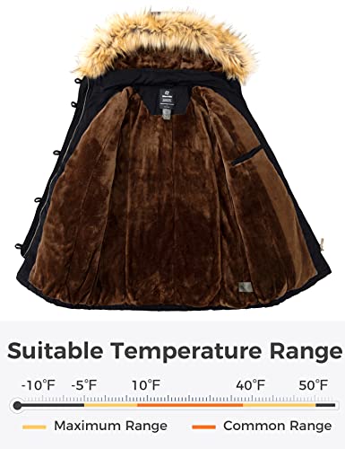 wantdo Women's Cotton Thicken Padded Parka Jacket Fur Hooded Coat(Black, S)