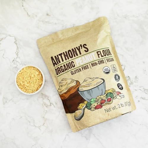 Anthony's Organic Peanut Flour, Defatted, 2 lb, Light Roast 12% Fat, Verified Gluten Free