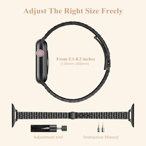 Lerobo Stylish Slim Metal Band Compatible for Apple Watch Bands 44mm 45mm 46mm 49mm 42mm(Series 3/2/1 for Women Dressy Stainless Steel Wristband for iWatch Ultra Series 10 9 8 7 6 5 4 3 2 1 SE,Black