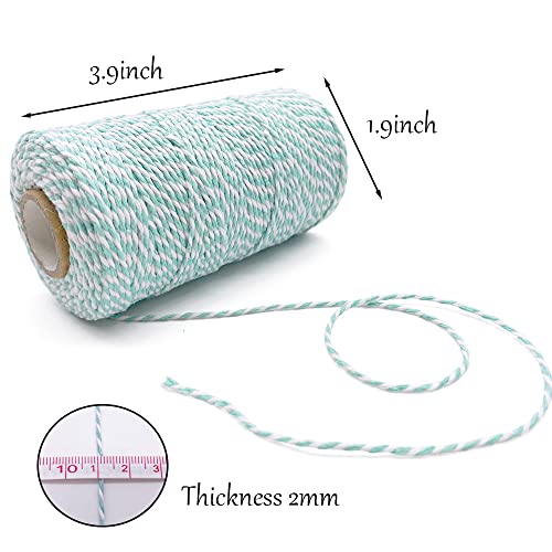 Twine String Aqua Blue and White Baker String 328 Feet 2mm Thick Christmas Halloween Twine String for Gift Wrapping DIY Crafts Home Decoration String Art Gardening