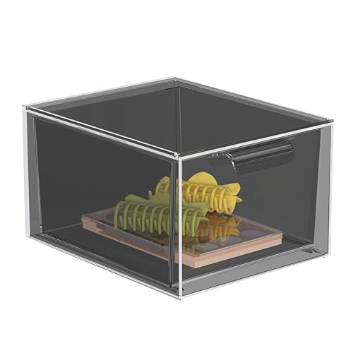 SpaceHacks Stackable Makeup Organizer and Storage, Acrylic Organizers,Clear Plastic Storage Drawer with Pull-Out Handles for Vanity, Undersink, Kitchen Cabinets, Pantry, Black