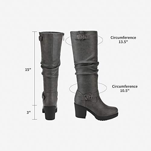 DREAM PAIRS Women's Black Chunky Heel Knee High Boots Side Zipper Round Toe Boots with Faux Fur Lining,Size 10,Grey,CHAI-1