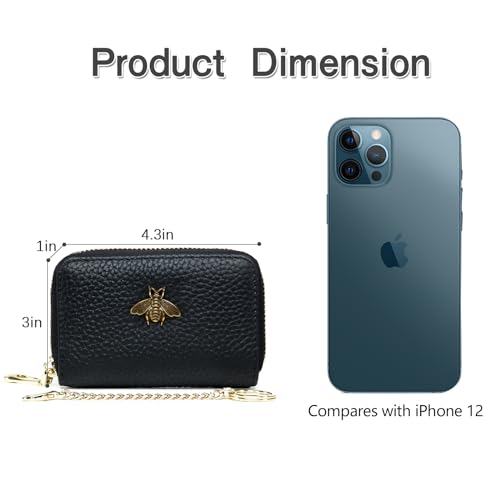 imeetu RFID Credit Card Holder, Small Leather Zipper Card Case Wallet with Keychain and ID Window for Women (Pro,Taupe Grey)