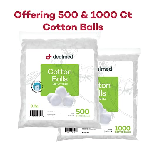 Dealmed 300 ct. Cotton Balls for Face, Makeup, Medical Uses, & DIY Crafts | Non-Sterile Bulk Pack | Resealable Zip-Locked Bag | 100% Pure Cotton, Soft, Absorbent, Gentle (Pack of 1)