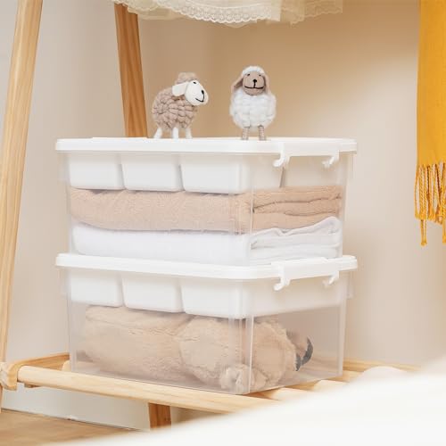 Citylife 17 QT Plastic Storage Box with Building Baseplate Lid and Removable Tray Craft Organizers and Storage Clear Storage Container for Organizing Bead, Tool, Sewing, Blue