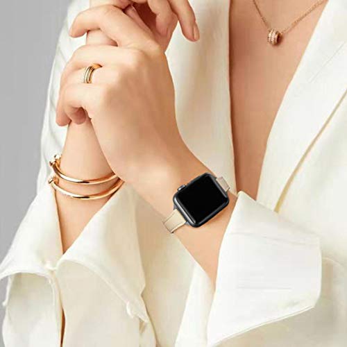 STIROLL Slim Leather Bands Compatible with Apple Watch Band 38mm 40mm 41mm 42mm 44mm 45mm 49mm,Top Grain Leather Watch Thin Wristband for iWatch Ultra SE Series 9/8/7/6/5/4/3/2/1(Brown with Rose Gold)