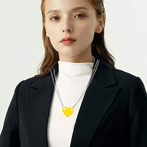 Bricks Assembled Pendant Necklace Heart Shape Matching Geometric Block Charms Valentines Day Friendship Creative Jewelry Gift for Couple Lover Best Friends (Orange)