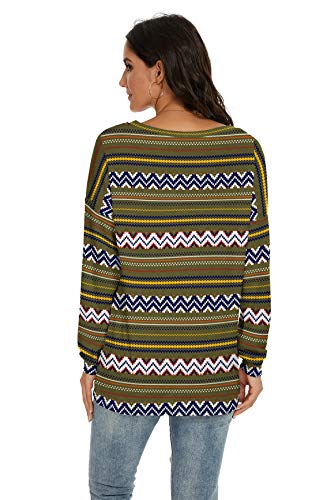 JINKESI Women Long Sleeve Tops Color Block Sweatshirts Round Neck Loose Tunic Top Khaki-Medium