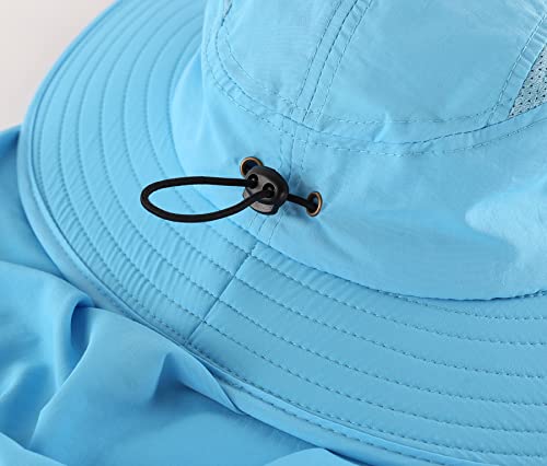Home Prefer Mens UPF 50+ Sun Protection Cap Wide Brim Fishing Hat with Neck Flap (Sky Blue)