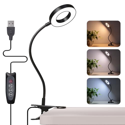 Foneso Desk Lamp Clip on Light, 48 LED USB Lamp with 3 Color Modes 10 Brightness Levels, 360Β° Flexible Gooseneck Eye Protection Bed Night Light for Reading, Makeup, Craft (Black)