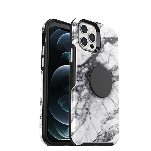 OtterBox + PopGrip Symmetry Series Case for iPhone 12 and iPhone 12 PRO (ONLY) - Retail Packaging - White Marble