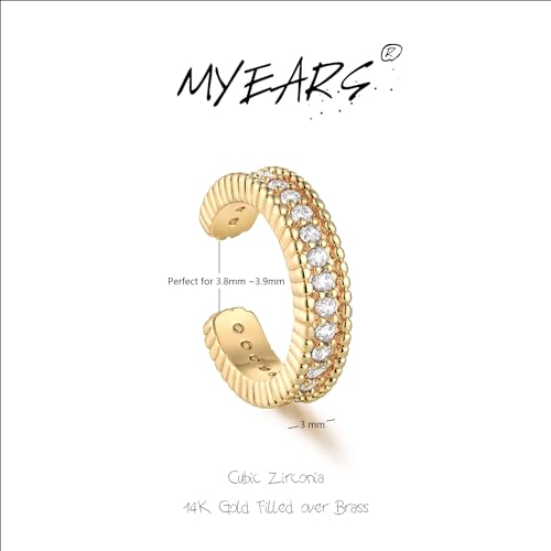 MYEARS Women Ear Cuff Earring Gold Non Pierced Cartilage Diamond CZ Open Curb Chain Link Clip on Wrap Hoop 14K Gold Filled Tiny Boho Simple Minimalist Delicate Handmade Hypoallergenic Jewelry Gift