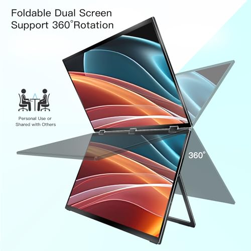 Virzen Triple Screen Extender 120hz 18.5" Portable FHD 1080P Monitor Folding Stacked Travel Monitor Automatic Rotation for Windows Mac OS Kickstand VESA Mountable