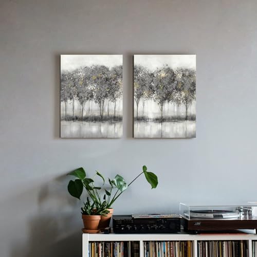 summer melody Green Forest Canvas Wall Art: 2 Pieces Modern Landscape Picture Abstract Tree Painting Rustic Nature Scenery Print Contemporary Countryside Artwork for Living Room Bedroom