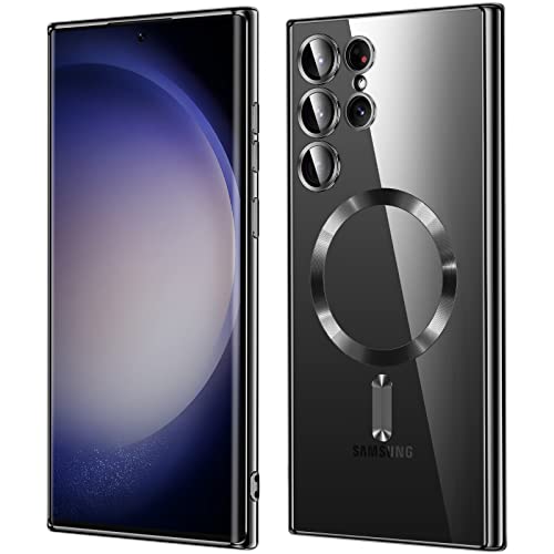 For Samsung Galaxy S23 Ultra Case(only), Covers for s23u .Magnetic Metallic Glossy Slim Clear Luxury Soft Shockproof funda capa para for Galaxy S23 Ultra 6.8 inch .Compatible with MagSafe(Black)
