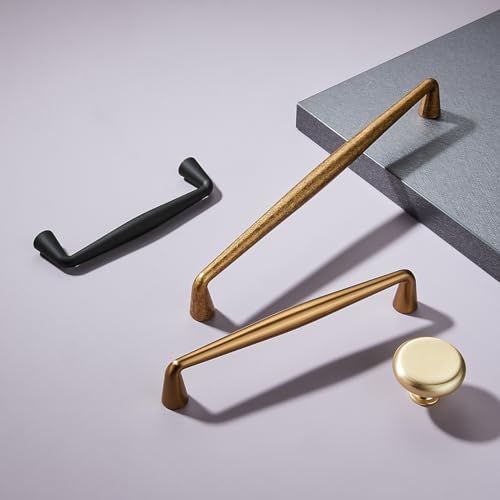 HARPOON Cabinet Knobs 1.3 Inch Round Knob Modern Pull Drawer Handle Wardrobe Cabinet Hardware 6 Pack Brushed Gold