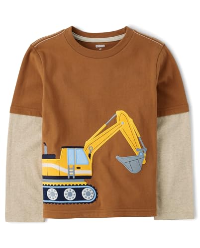 Gymboree Boys and Toddler Embroidered Graphic Long Sleeve Layered T-Shirts Shirt, Pumpkin Tractor, 10 US