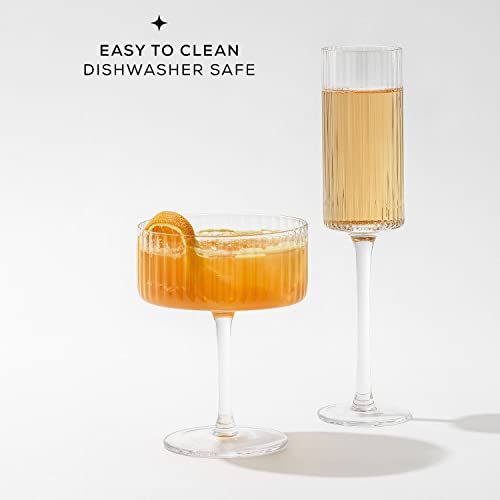 JoyJolt – ELLE 6oz Champagne Glasses. Vintage Style Unique Drinking Mimosa Glasses, Cocktail Glasses or Wedding Champagne Flutes.