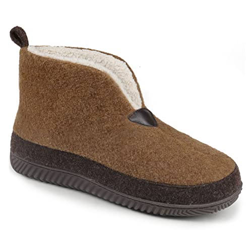 ULTRAIDEAS Men's Warm Felt Bootie Slipper with Memory Foam, Cozy Closed Back House Slipper for Indoor Outdoor, Gift for Father (Camel, Size 9)