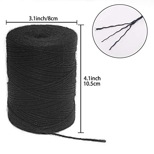 Vivifying 656 Feet Black Jute Twine, Natural 2mm Jute Cord for Crafts, Halloween Wrapping, Garden (Black)