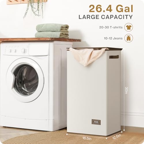 SOLEDI Slim Laundry Hamper with Lid, Narrow Laundry Basket with Removable Bags, Dirty Clothes Hamper with handle, Small Hamper perfect for Laundry room, Bathroom, Bedroom, Small spaces. 70L Black