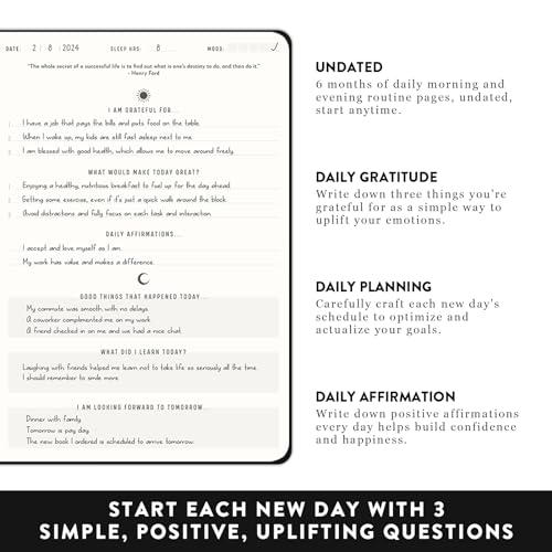The Gratitude Journal - 5 Minutes a Day for More Happiness, Positivity, Thankfulness, Productivity, Mindfulness & Self Care - Undated Original Daily Gratitude Journal for Women & Men (Black)