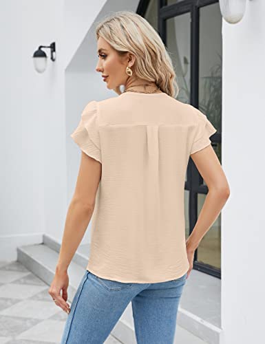 Blooming Jelly Womens Dressy Casual Shirts Short Sleeve V Neck Work Blouse Business Casual Summer Tops 2025(Small, Sapphire Blue)
