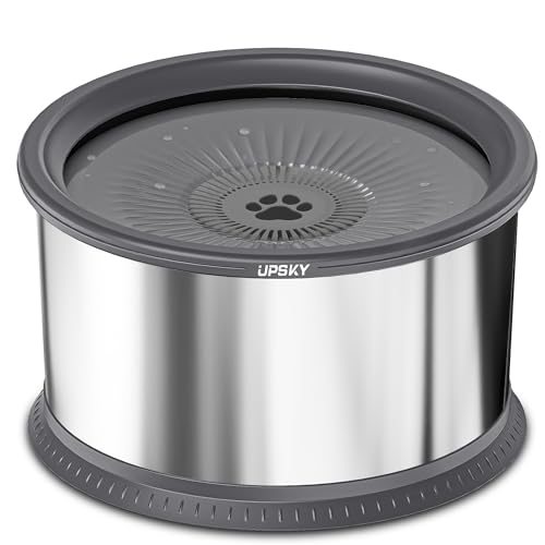 UPSKY 6.5L Dog Water Bowl,1.6 Gallon Super Large Capacity No Spill Dog Water Bowl,Stainless Steel Spill Proof Slow Water Feeder,No Splash Water Bowl with Anti-Slip Mat for Messy Drinkers Grey