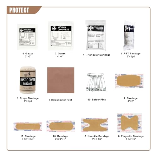 RHINO RESCUE Small First Aid Kit with Survival Tools, HSA/FSA Eligible, Emergency Care Bag for Car Camping Backpacking Hiking Hunting Black