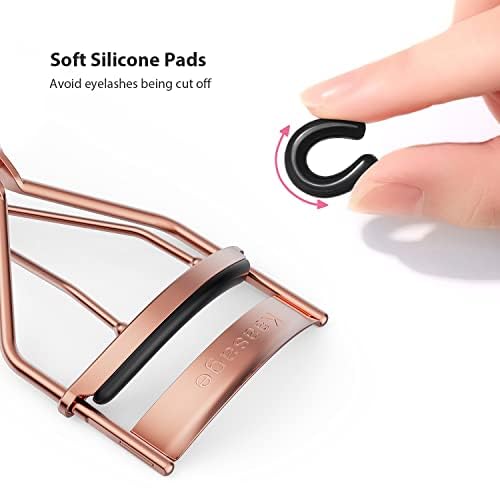 Eyelash Curler for Women - Golden Professional Lash Curler with Refill Silicone Pads. Easy to Curl Open-Eye Eyelashes Naturally in Seconds with No Pinching, No Pulling and Last Long